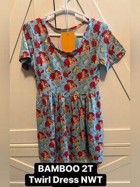 BAMBOO Twirl Dress with Little Mermaid Blue Ariel Print